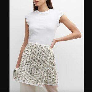 Tory Burch White Twisted-Trim Cap-Sleeve Cotton Top XS NWT
